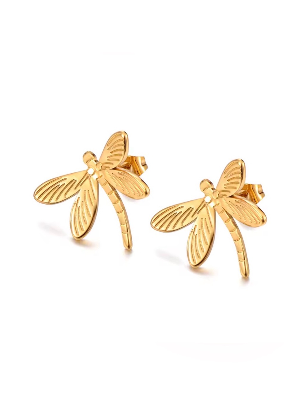 Gold Dragonfly Stud Earrings Stainless Steel